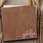 Modern Minimalist Script Name Note From Cocoa Card<br><div class="desc">This chic note card features your name in a handwritten script calligraphy "a note from" on a distressed cocoa background. The typography is stylishly placed in the lower right corner. The back of the note card is white.</div>