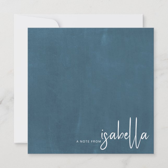 Modern Minimalist Script Name Note From Dusty Blue Card (Front)