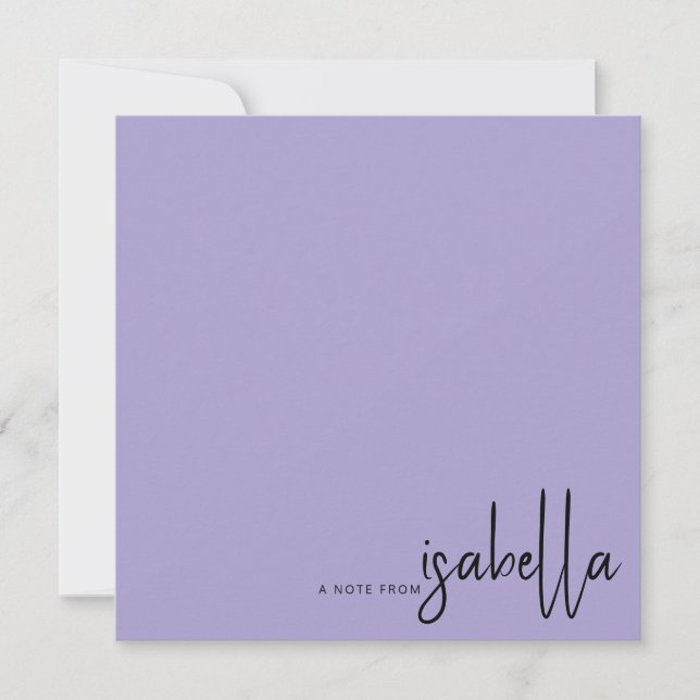Modern Minimalist Script Name Note From Lavender Card (Front)