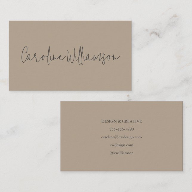 Modern Minimalist Script Name Tan Brown Unique Business Card (Front/Back)