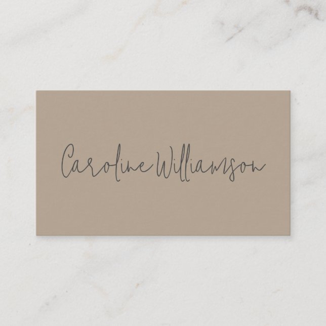 Modern Minimalist Script Name Tan Brown Unique Business Card (Front)