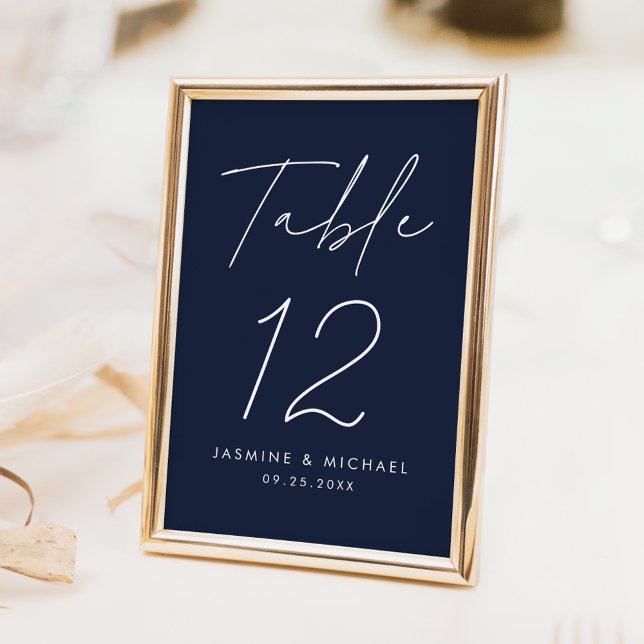 Modern Minimalist Script Navy Wedding Table Number (Creator Uploaded)