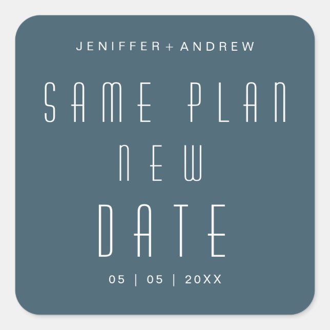 modern minimalist script new wedding date square sticker (Front)