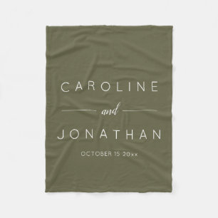 Modern Minimalist Script Olive Moss Custom Wedding Fleece Blanket