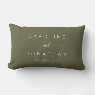 Modern Minimalist Script Olive Moss Custom Wedding Lumbar Cushion