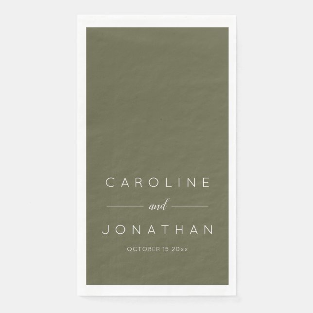 Modern Minimalist Script Olive Moss Custom Wedding Napkin (Front)