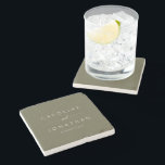 Modern Minimalist Script Olive Moss Custom Wedding Stone Coaster<br><div class="desc">These personalized stone coasters feature a soft olive green background with clean white typography for a modern, understated look. Customize with the couple’s names and wedding date to create a meaningful detail for coffee tables, bar carts, or reception décor. A thoughtful choice for wedding favors, engagement gifts, or everyday home...</div>