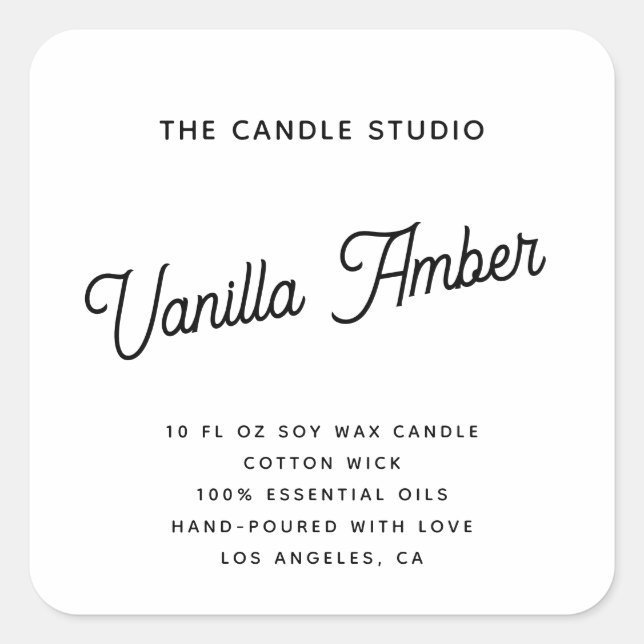 Modern Minimalist Script Package Candle Cosmetics Square Sticker (Front)