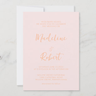 Modern Minimalist Script Peach blush pink Wedding  Invitation