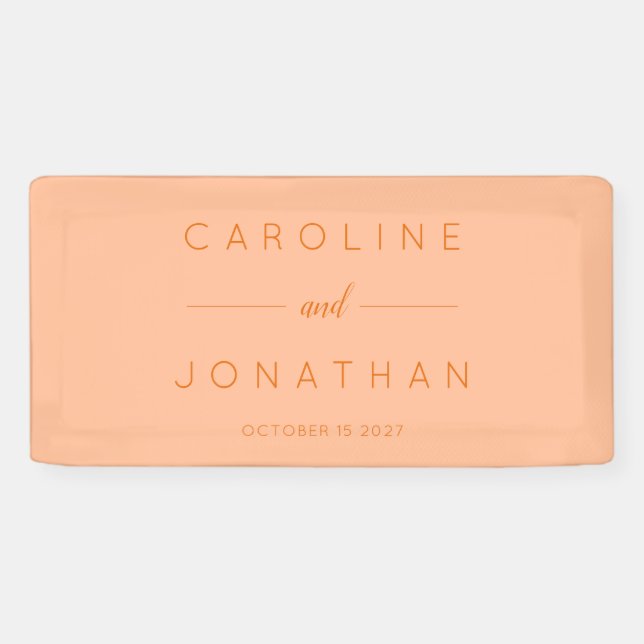 Modern Minimalist Script Peach Custom Wedding Banner (Horizontal)