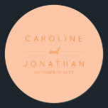 Modern Minimalist Script Peach Custom Wedding Classic Round Sticker<br><div class="desc">Modern Minimalist Script Purple Peach Custom Wedding Classic Round Sticker</div>