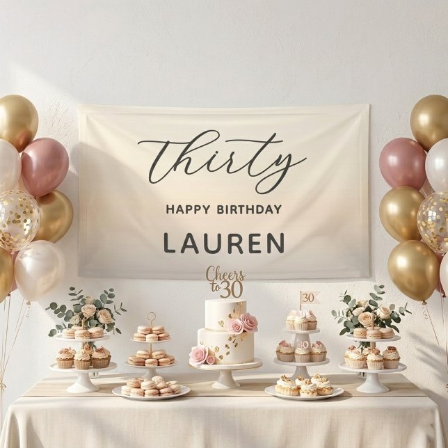 Modern Minimalist Script Pearl Milestone Birthday Banner (Creator Uploaded)