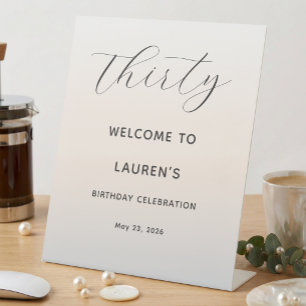 Modern Minimalist Script Pearl Milestone Birthday Pedestal Sign