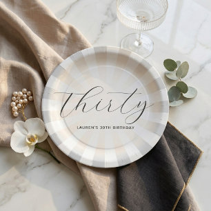 Modern Minimalist Script Pearl Sunburst Birthday Paper Plate