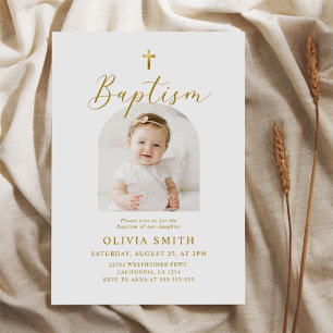 Modern Minimalist Script Photo Baptism  Invitation