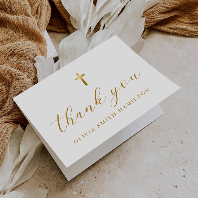 Modern Minimalist Script Photo Baptism Thank You Card (Creator Uploaded)