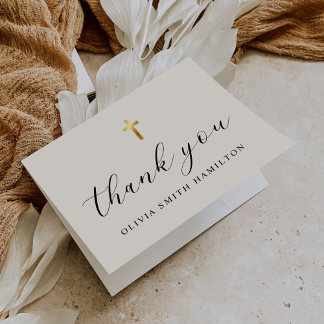 Modern Minimalist Script Photo Baptism Thank You Card
