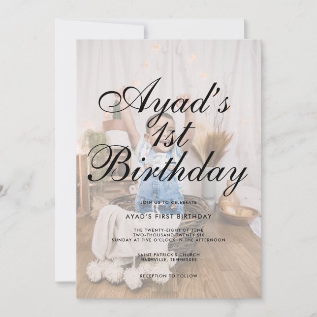 Modern Minimalist Script Photo Birthday Invitation (Front)