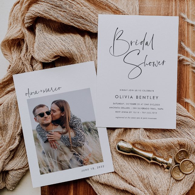 Modern Minimalist Script Photo Bridal Shower Invitation (Creator Uploaded)