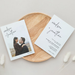 Modern Minimalist Script Photo Classic Wedding Invitation