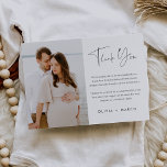 Modern Minimalist Script Photo Flat Thank You Card<br><div class="desc">Modern minimalist thank you cards for your wedding, engagement, bridal shower or baby shower feature "thank you" in soft black modern handwritten script lettering, with your custom text and signature beneath. Add a photo alongside your message. This simple minimalist design in classic black and white is perfect for any occasion....</div>