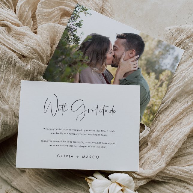 Modern Minimalist Script Photo Flat Thank You Card (Creator Uploaded)