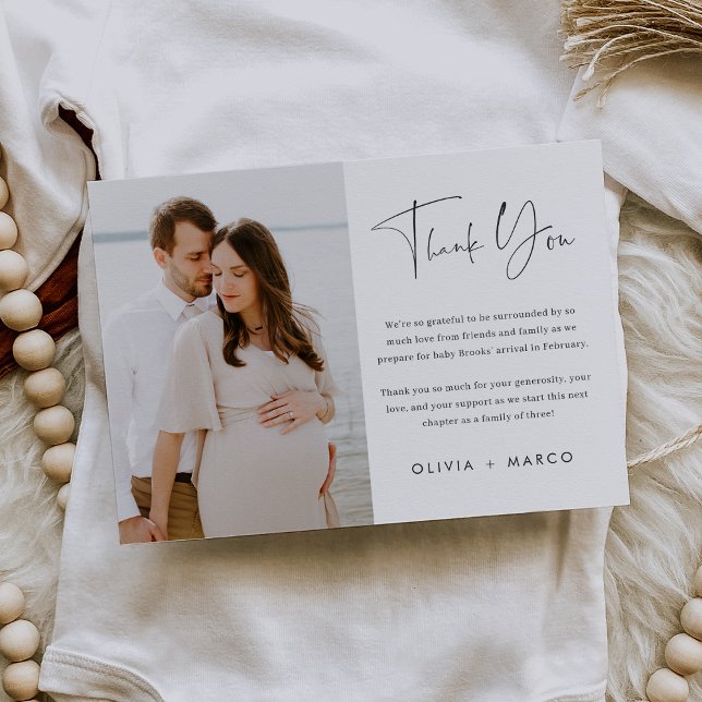 Modern Minimalist Script Photo Flat Thank You Card (Creator Uploaded)