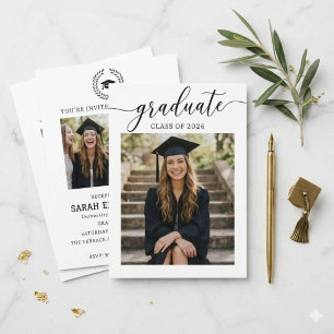 Modern Minimalist Script Photo Graduate Invitation