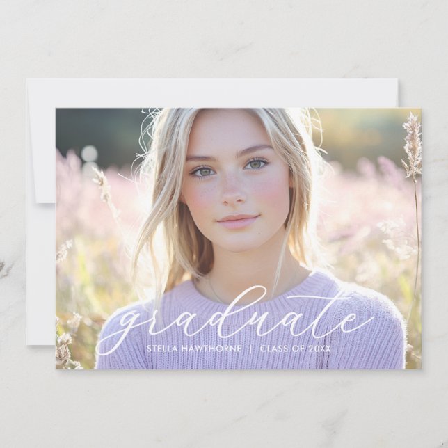 Modern Minimalist Script Photo Graduation Announcement (Front)