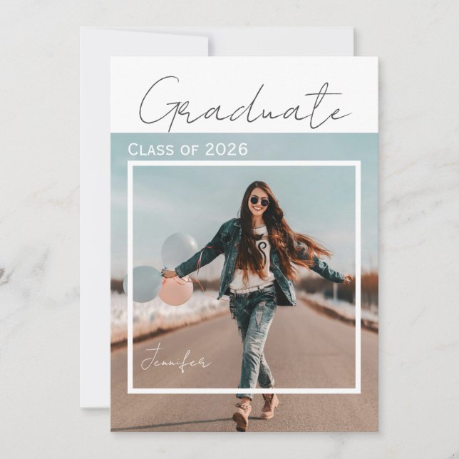 Modern Minimalist Script Photo Graduation Party Invitation (Front)