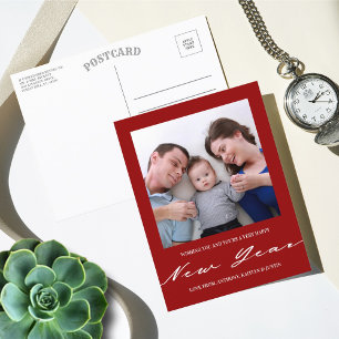 Modern Minimalist Script Photo New Year Holiday Postcard