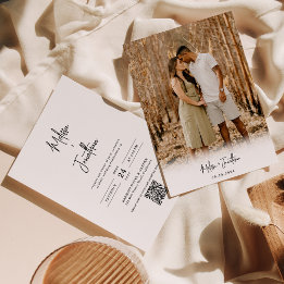Modern Minimalist Script Photo QR code Wedding Invitation