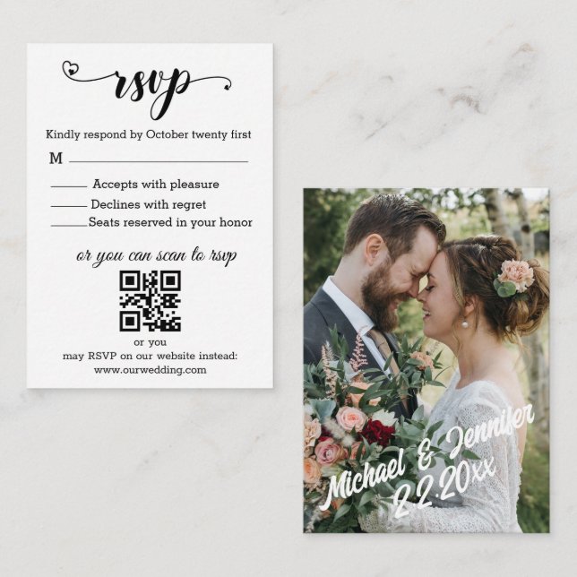 modern minimalist script photo rsvp wedding  card (Front/Back)