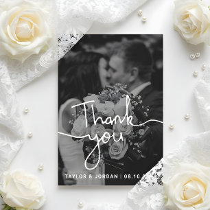 Modern Minimalist Script Photo Wedding Custom Thank You Card