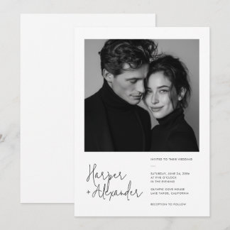 Modern Minimalist Script Photo Wedding Invitation
