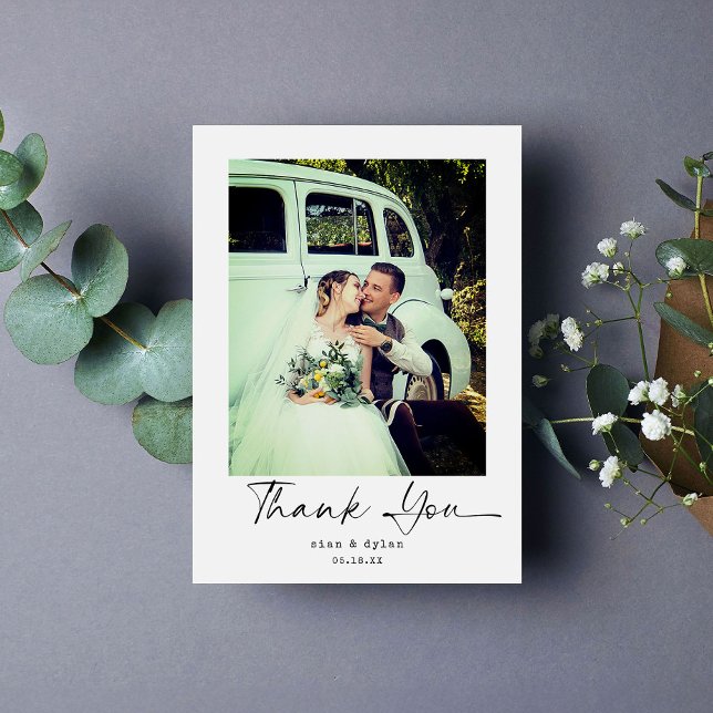 Modern Minimalist Script Photo Wedding Thank You (Creator Uploaded)