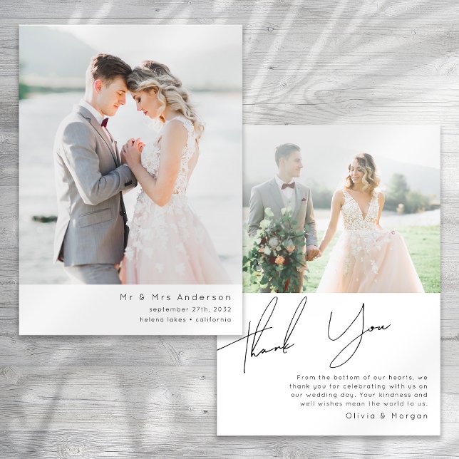 Modern Minimalist Script Photo Wedding Thank You Card (Creator Uploaded)