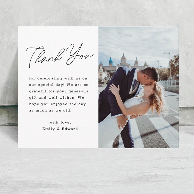 Modern Minimalist Script Photo Wedding Thank You Postcard (Creator Uploaded)