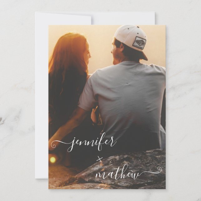 Modern minimalist script photos wedding invitation (Front)