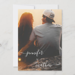 Modern minimalist script photos wedding invitation