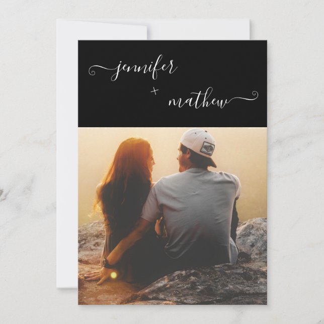Modern minimalist script photos wedding invitation (Front)