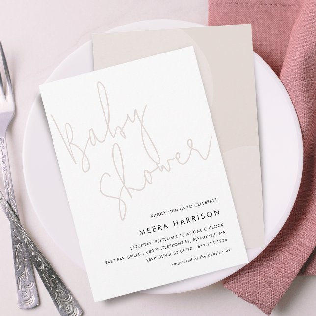 Modern Minimalist Script Pink Baby Shower Invitation (Modern Minimalist Script Pink Baby Shower Invitation)