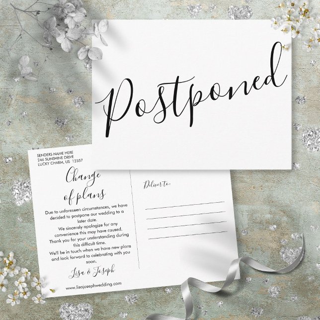 Modern Minimalist Script Postponed Event Postcard (Modern Minimalist Script Postponed Event Postcard
)
