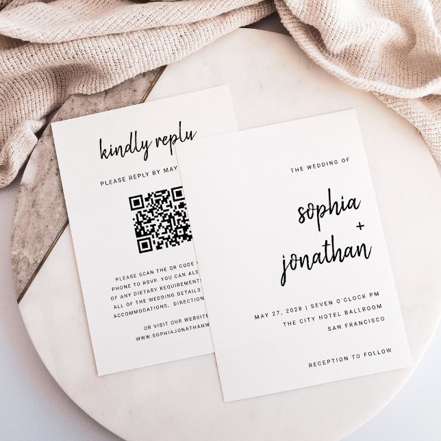 Modern Minimalist Script | QR Code RSVP Wedding Invitation (Creator Uploaded)
