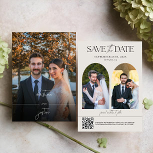 Modern Minimalist Script Qr Code Wedding Photo Save The Date