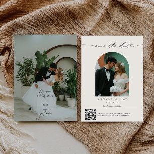 Modern Minimalist Script Qr Code Wedding Photo  Save The Date