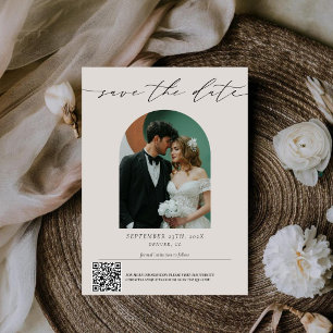 Modern Minimalist Script Qr Code Wedding Photo  Save The Date