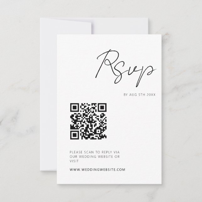 Modern Minimalist Script RSVP QR Code Card (Front)