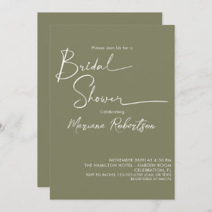 Modern Minimalist Script Sage Green Bridal Shower Invitation