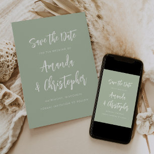 Modern Minimalist Script Sage Green Save the Date Announcement